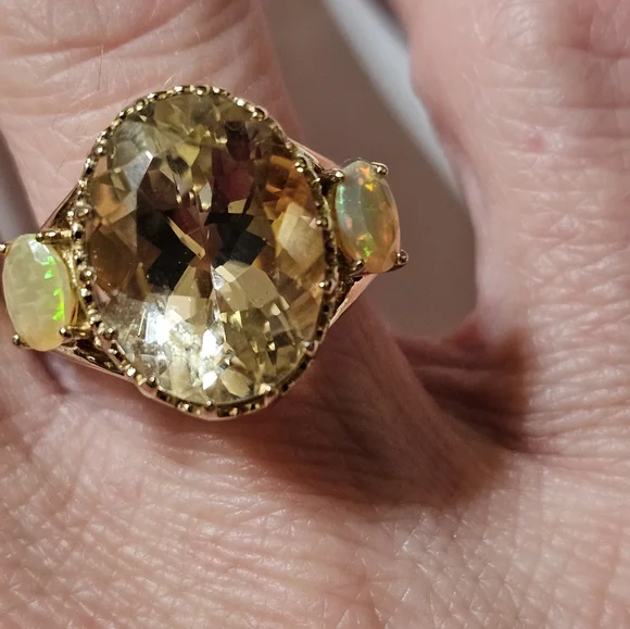 Natural Yellow Laboradite with Opal Accents Sterling Silver Ring Sz 7